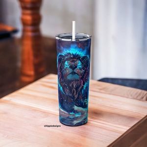 Majestic Lion 20oz Steel Tumbler With Lid & Straw